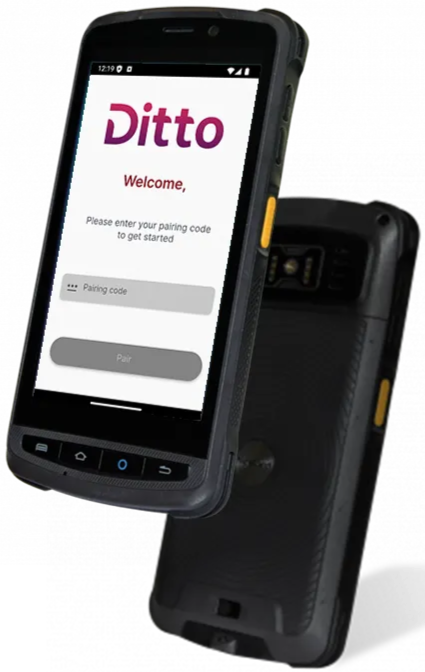Ditto ruggedized mobile devices showing the app interface